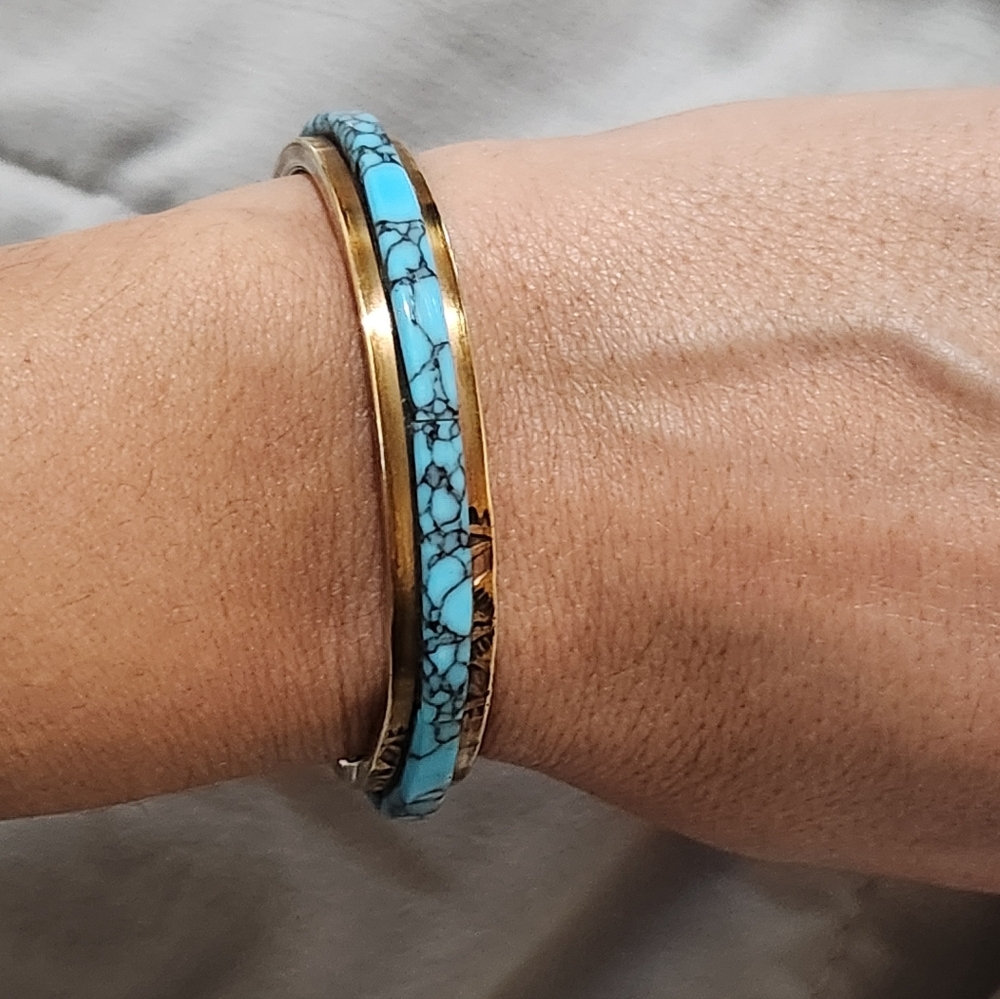 Al Nez Navajo 14k Gold Sterling Silver Turquoise Cuff